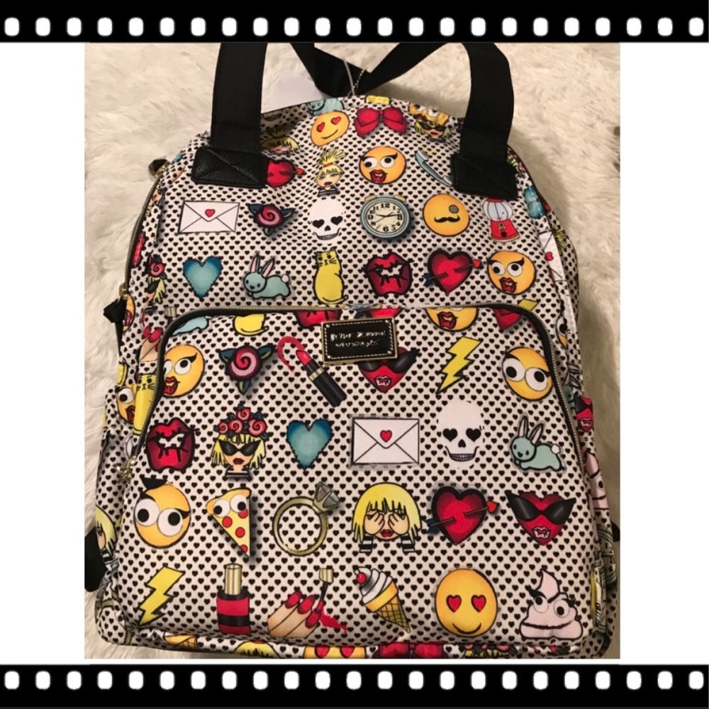 Betsey Johnson 2-in-1 backpack emoji